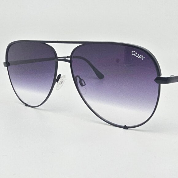 Quay Australia High Key Black Frame Fade Lens Large Aviator Sunglasses 63-18-140